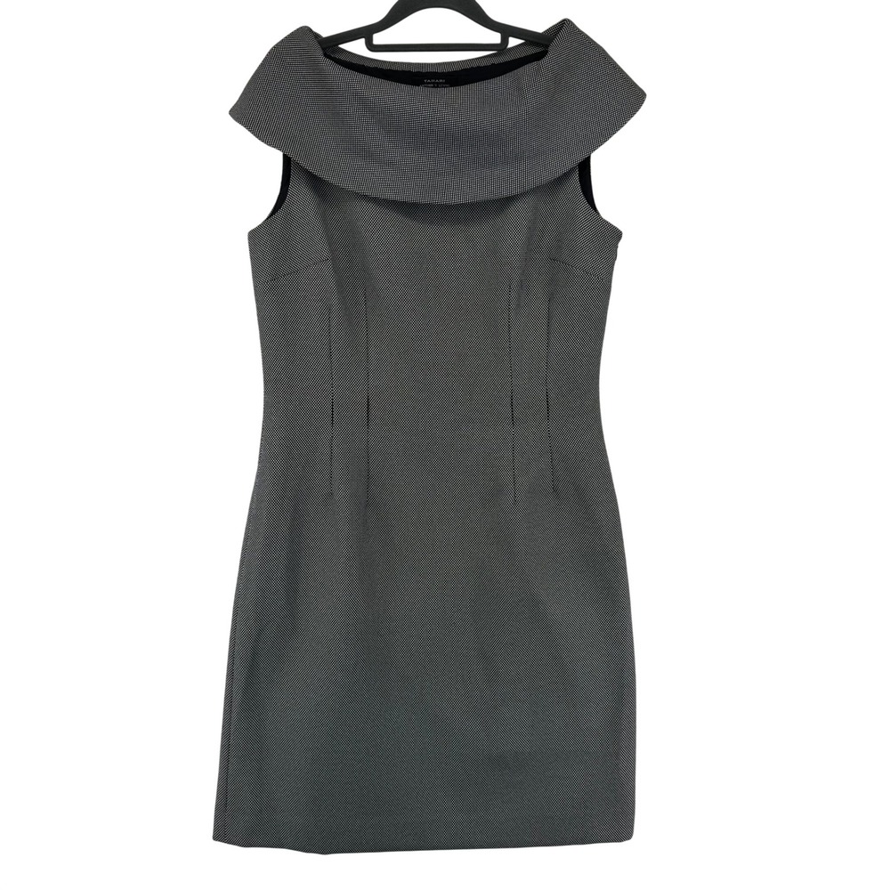 Tahari Essentials Womens 6P Black White Portrait Collar Sheath Dress Sleeveless
